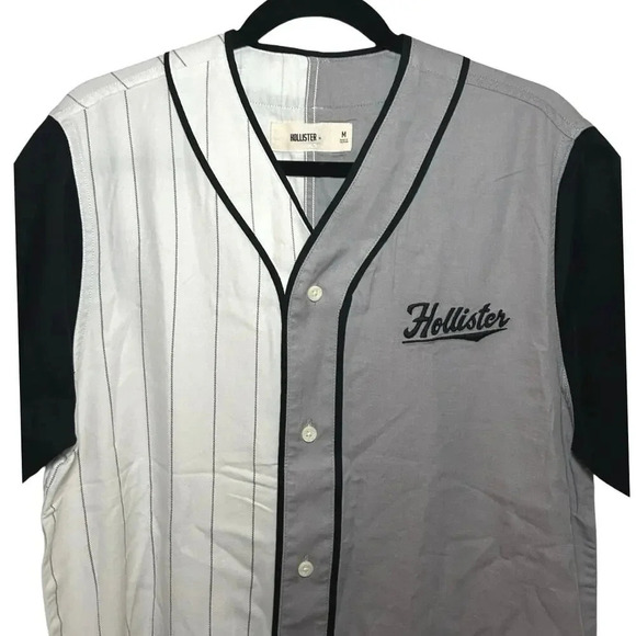 NWOT Hollister Men’s Button Down Baseball Jersey Shirt Gray White Black Size M - Picture 5 of 7